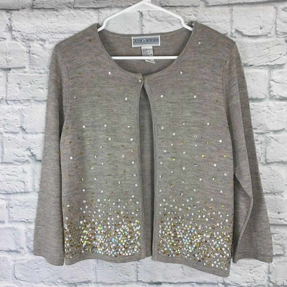 Jessica Howard open front one button sequin cardigan Longsleeve girls sz 10
